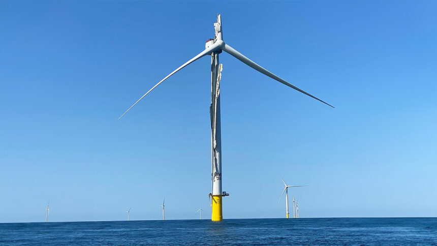 A wind turbine at the largest offshore wind farm in the US broke just weeks after opening, spewing waste into the ocean